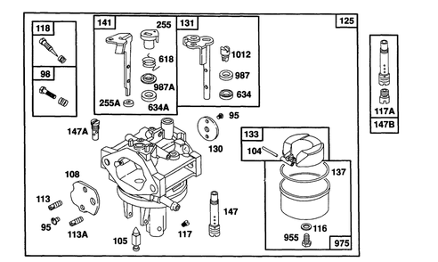 Carburetor Assembly Diagram and Parts List for 104772-0122-XX  Briggs and Stratton Engine